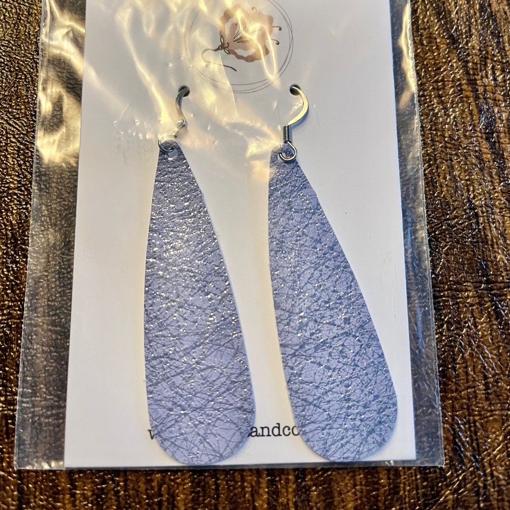 Metallic lilac silver leather drop earrings